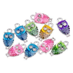 Pandahall 10pcs Mixed Color Enamel Owl Alloy Pendants for Halloween (18.5x9.5x2.5mm)