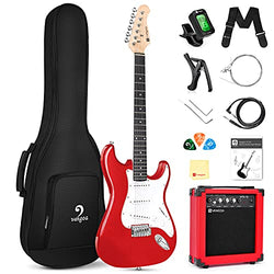 Vangoa 39 Inch Electric Guitar Beginner Kit Solid Body Full Size Electric Guitar with Amplifier, Tuner, Bag, Strings, Strap, Picks, Capo, Tremolo Bar, Cable - Metallic Red