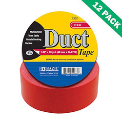 Duct Tape Heavy Duty, Red Waterproof Bazic 1.88 Super Duty Duct Tape, Set of 12