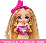Barbie Extra Minis Travel Doll with Safari Fashion, Barbie Extra Fly Small Doll, Animal-Print Outfit with Accessories