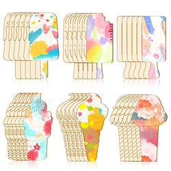 36 Pcs Unfinished Ice Cream Wood Cutouts Summer DIY Unfinished Wood Cutouts for Crafts 6 Styles Ice Cream Blank Wooden Slices Ornaments for Kids Birthday Art Paint Summer Home Decoration Craft Project