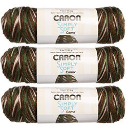 Caron 3 Pack Simply Soft Camo 100% Acrylic Soft Yarn for Knitting Crocheting Medium #4