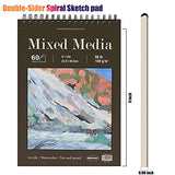Mixed Media Sketch Pad, 9 x 12 inches, 60 Sheets (98lb/160gsm) Heavyweight Drawing Papers, Top Spiral Bound Hardcover Sketchbook, for Wet and Dry Media, Drawing, Painting