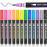 Bundled Product of Teskyer Dual Brush Pens Markers 24 Colors+ Glitter Metallic Outline Markers 12 Colors