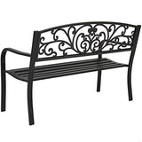 Best Choice Products 50in Steel Outdoor Park Bench Porch Chair Yard Furniture w/Floral Scroll Design, Slatted Seat for Backyard, Garden, Patio, Porch - Black