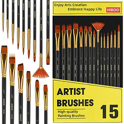 HIBOO Art Paint Brush Set-15 Different Sizes of Professionals Paint Brushes Wood Handles with Oil-Sealing Technique for Watercolor Acrylic Oil , Face and Nails Painting