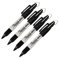 Sharpie Mini Permanent Markers with Golf Keychain Clips, Fine Point, Black Ink, Pack of 4