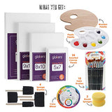 Glokers Canvas Panels Painting Kit | Art Supplies Set Includes Paint Palette, Sponge Brushes, Canvases, Paintbrushes & Mixing Wheel | Warp-Free Painting Canvas Great for Acrylic, Oil & Watercolor