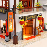 Cool Beans Boutique Miniature DIY Dollhouse Kit Wooden Ancient Chinese Restaurant – Dragon Gate Inn - with Dust Cover - Architecture Model kit (English Manual) (Asian DimSum Restaurant with Dolls)