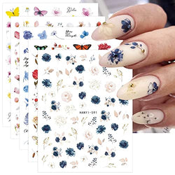 JMEOWIO 9 Sheets Spring Flower Nail Art Stickers Decals Self-Adhesive Pegatinas Uñas Summer Colorful Floral Nail Supplies Nail Art Design Decoration Accessories