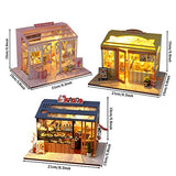 WYD Food and Play Shop Series Dollhouse Kit,Assembled Toy Houses with Funiture Model Kits for Sushi Shop/Ice Cream Shops/ Dessert Shop 3D Creative Birthday New Year DIY Gift Present (3pcs)