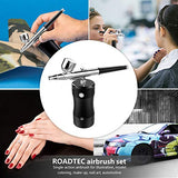 ROADTEC Airbrush Kit, Rechargeable Handheld Mini Air Compressor Airbrush Set, Portable Cordless Airbrush Gun with Low Noise for Makeup, Tattoo, Nail Art, Face Paint, Cake Decor, Model Coloring, Black