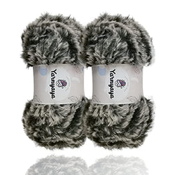 Yarnyaya 2 Skeins Soft Faux Fur Yarn for Crocheting, Chunky Fluffy Yarn for Knitting - Fit 6-8mm Hook Needles（Black and White）