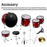 22inch 5 Piece Adults Drum Set, Les Ailes de la Voix Complete Full Size Adult¡¯s Drum Set Cymbal Child Kit with Stool Sticks Red