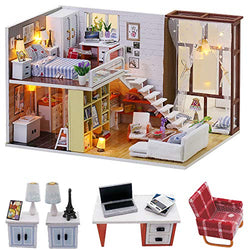 N-A DIY Miniature Dollhouse Kits Wooden Furniture Doll House Sets Modern Style Mini House with Dust Cover and Light for Christmas Birthday Gifts for Kids Girls Friends