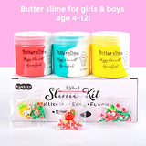 3 Pack Butter Slime Kit Dual Colors, with Slime Fruits Charms, Slime Party Favor Gift for Boys and Girls, Bulk Slime Putty Toy for Kids, Scented, Soft Non-Sticky, Cute Stuff Basket Stuffers
