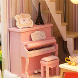 TOYROOM DIY Miniature Dollhouse Kit Girls Pink Handmade Wooden Mini Dollhouse Collection Miniature Furniture Gift for Teens Adults Decoration with Dust Cover and Music Box