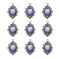 Fish Scale Flower Charms Craft Cabochon Dome Pendant for Crafting Jewelry Making 5PCS