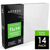 Arteza 11x14" White Blank Canvas Panel Boards, Bulk Pack of 14, Primed, 100% Cotton for Acrylic