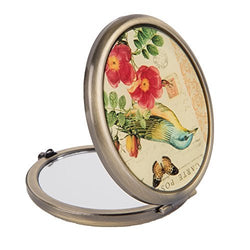 NIKKY HOME Vintage Birds Butterfly and Flower Oval Folding Magnifying Compact Mirror