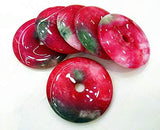 4pcs 15-50mm Handmade Cherry red Jade Gemstone Pendant,Donut Pi Focal Round Beads