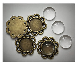 ALL in ONE 10 Sets Cabochon Frame Setting Tray Pendant with Clear Glass Dome Tile for Diy Jewelry