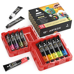 Arteza Glass Paint, Acrylic Paint Set of 12 Classic Tones, (0.74 oz, 22 ml) Tubes, Craft Paint for Glass and Ceramics, for Professional Artists and Beginners