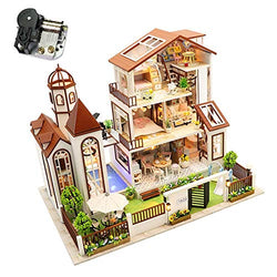 XLZSP DIY Dollhouse Miniature Kit with Music and Led Lights Large Duplex Garden Villa Dolls House Furniture Hand Craft Creative Room Puzzle Toy Birthday Gift for Kid Boy Girl