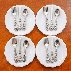 Odoria 1/12 Miniature Plates and Silverware Knife Fork Spoon Cutlery Set Dollhouse Accessories, Silver