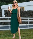 LILBETTER Women's Adjustable Strappy Split Summer Beach Casual Midi Dress(Dark Green,Small)
