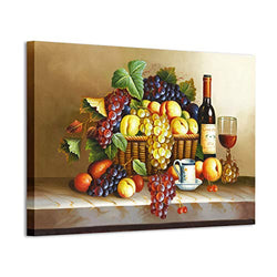 ARTISTIC PATH Grape Wine Picture Wall Art: Red Wine & Fruit Artwork Painting on Canvas for Wall (16''W x 12''H,Multi-Sized)