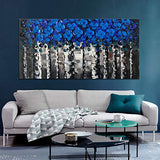 100% Hand Painting Blue Birch Tree Painting Framed Modern Home Wall Decor Abstract Hand Painting Blue Forest Wall Art Canvas Draw Ready to Hang for Living Room Bedroom Landscape Artwork(60"x30")
