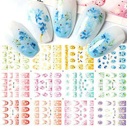 Flower Nail Art Stickers, Cherry Blossom Nail Decals Water Transfer Nail Art Supplies Small Floral Flowers Colorful Designs Nail Tattoo Stickers Manicure DIY Nail Decoration for Women Girls(12Sheets)