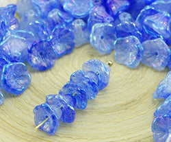 40pcs Crystal Blue Mix Lapis Lazuli Iris Small Bell Flower Caps Czech Glass Beads 5mm x 7mm