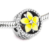 CKK DIY Flower Beads Fits Pandora Bracelets Charm 925 Sterling Silver Pale Yellow Enamel Plumeria