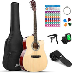 Moukey 41" Acoustic Guitar for Beginner Adult Teen Full Size Guitarra Acustica with Chord Poster, Gig Bag, Tuner, Picks, Strings, Capo, Strap Right Hand - Natural