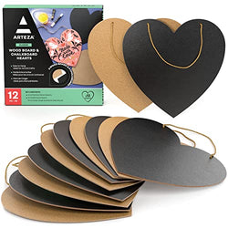 Arteza Chalkboard & Wooden Hearts, 12 Pieces, 11.6 x 11.8-Inch MDF Hearts and 11.6 x 11.4-Inch Chalkboard Hearts, Unfinished Wood Signs with Lanyards, Craft Supplies for DIY and Home Decor