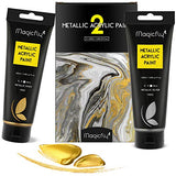 Magicfly Metallic Acrylic Paint, Large Volume Silver and Gold Paint Set (120 ml/4.06 oz.), Rich Pigments Acrylic Craft Paint for Canvas, Glass, Wood, Stone, Ceramic & Model, ldeal for Adults and Kids