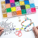6000 Pcs Clay Beads for Bracelet Making Kits, 24 Colors 5520 pcs 6mm Spacer Flat Clay Heishi Beads with 234 Letter Beads,Pendant, Jump Rings and Elastic Strings,DIY Jewelry Making Bracelets Necklace
