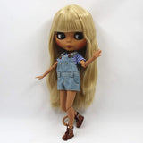 ASDAD BJD Nude Doll 1/6 Sd Doll Blyth Joint Body Nude Doll Straight Blonde Hair with/Without Bangs New Matte Shell Dark Skin 30cm Suitable for DIY