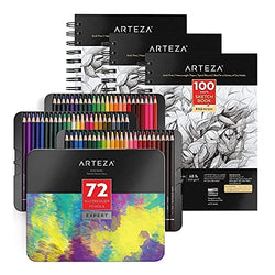 Arteza Sketchbook Pack and Professional Watercolor Pencils Bundle, Drawing Art Supplies for Artist, Hobby Painters & Beginners