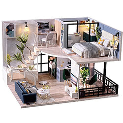 Fsolis DIY Dollhouse Miniature Kit with Furniture, 3D Wooden Miniature House with Dust Cover, Miniature Dolls House kit (L32)