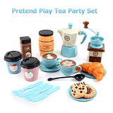 CYZAM Tea Party Set Pretend Play Food Playset Accessories, Coffee Pot Dessert Play Kitchen Set Toy for 3 4 5 6 Years Old Kids, Birthday Gift for Boys Girls