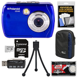 Polaroid iS048 Waterproof Digital Camera (Blue) with 16GB Card + Case + Tripod + Kit