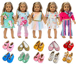 ZITA ELEMENT American 18 Inch Girl Doll Clothes Outfits Lot 7 = 5 Daily Costumes Clothes Dress + 2 Random Style Shoes for 18 Inch Doll Clothes and Accessories
