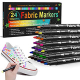 Fabric Markers Permanent for Clothes: YYSHUS 24 Colors Fabric Markers Fabric Pens Fabric Paint for Clothes, Fine Point Pen Washable Markers for Tote Bag, Shoe Bag, White t shirt, Canvas, Pillow