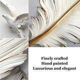 Feather Wall Decor Angel Wings Art Luxury Home Decor Wall Art Bedroom Decor for Women Large Wall Decor Home Wall Decor for Living Room Beauty Room Decor Birds Statue White Gold Hanging Decoration