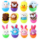 FunsLane Mini Plush Animals Filled Easter Eggs,Small Stuffed Animals, Bright Colorful Large Plastic Toys Set for Party Favors, Kindergarten Gift Giveaway, Goody Bags Filler Carnival Prizes Prize Classroom Rewards for Boys Girls Child Kid(12 pack)