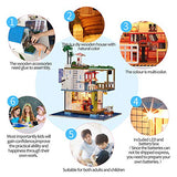 DIY Dollhouse Kit Wooden Miniature Furniture Kit Villa Sea Post Station Model with LED Light Music Box and Dust Cover 3D Mini House Assembly Playset 1/24 Scale Festival Birthday Gifts for Adults