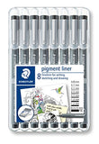 Staedtler 8 Pigment Liner Fineliner Pens with Assorted Line Width - Black